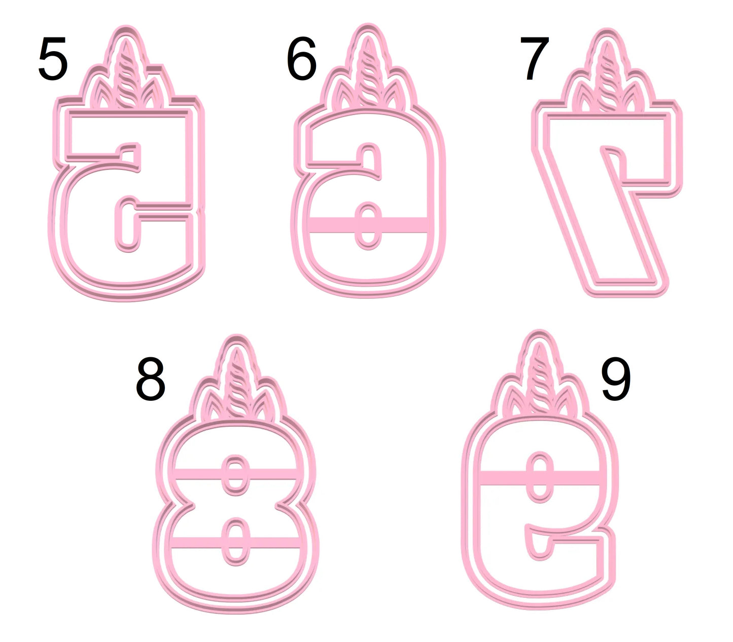 Unicornios Numeros #2 x Unidad de 5 cortadores